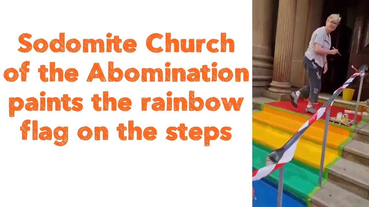 Sodomite Church of the Abomination paints the rainbow flag on the steps - Part 1