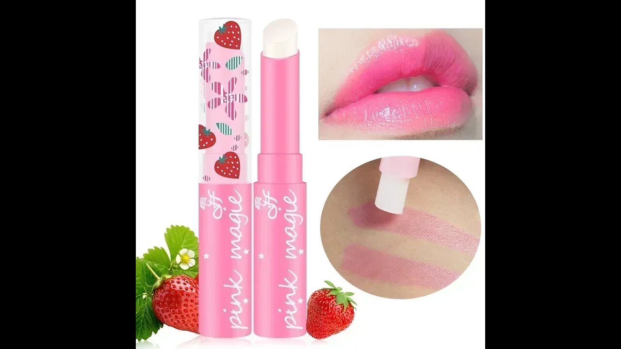 1PC Magic Strawberry Temperature Changing Color Lipstick Moisturizer Waterproof Lip Cream