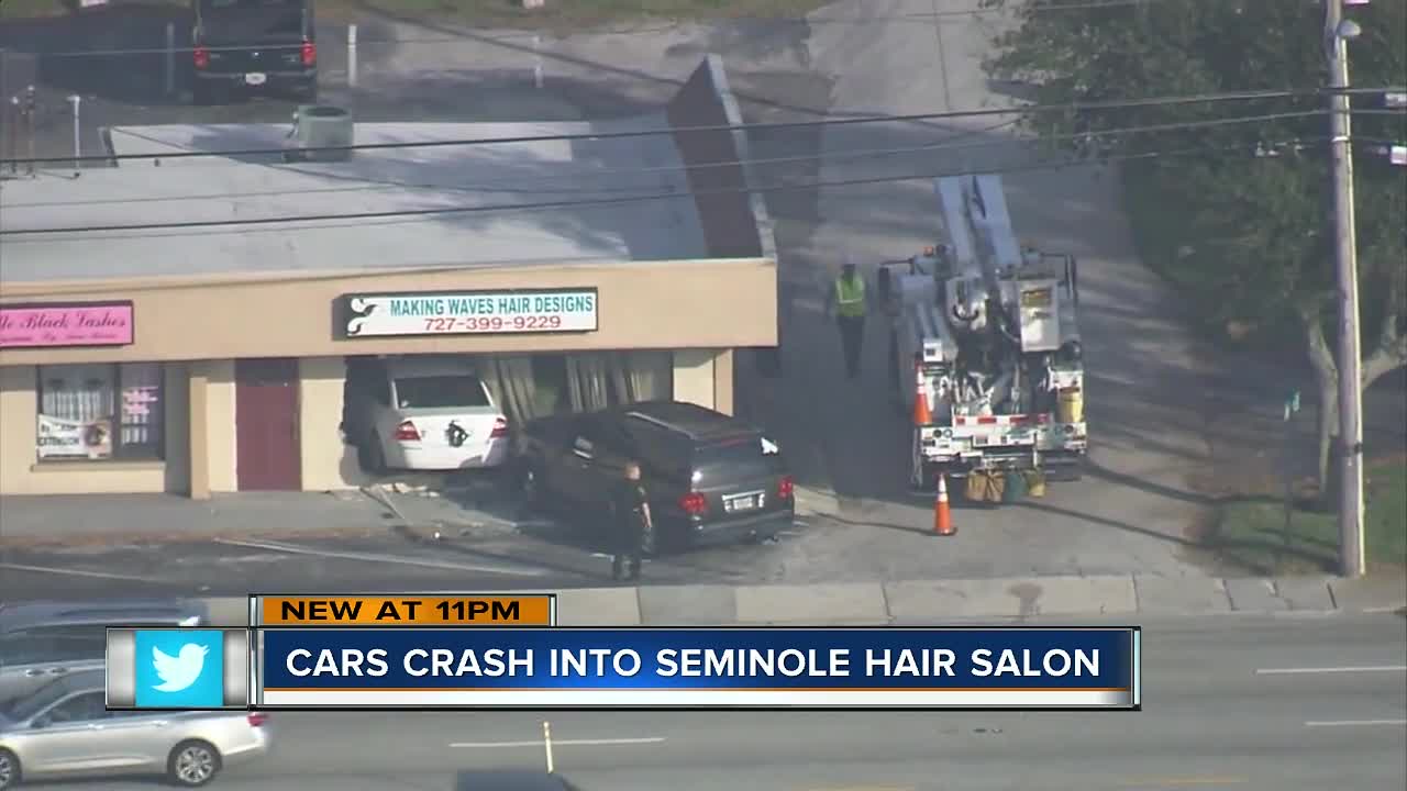 Car crashes through beauty salon on Seminole Blvd. in Pinellas County