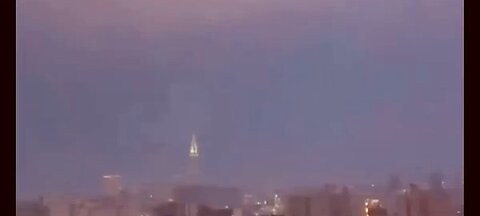 Lightning strikes at the clock tower Mecca