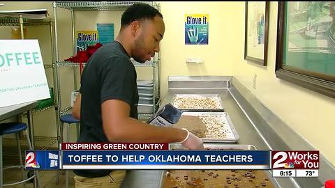 Oklahoma Toffee Company takes a portion of its profits to buy supplies for teachers