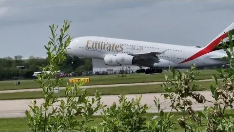 A380 Taxi & Take off from Manchester Airport UK. MAN Plane Spotting