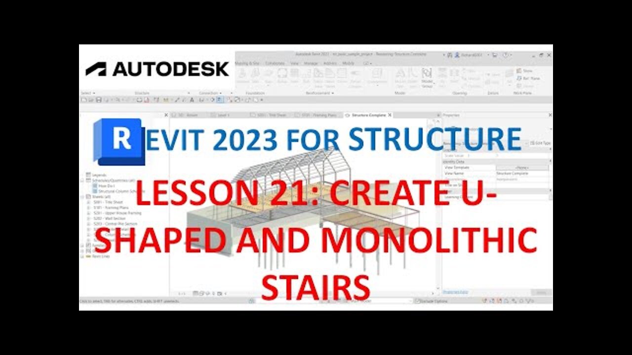 REVIT 2023 STRUCTURE: LESSON 21 - CREATE U SHAPED AND MONOLITHIC STAIR