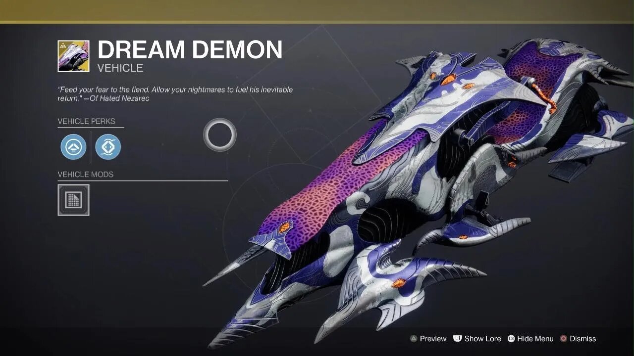 Destiny 2 Root of Nightmares Dream Demon Sparrow