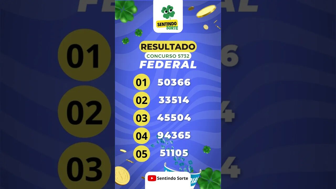 🍀 Resultado LOTERIA FEDERAL 5732 | Sentindo Sorte #shorts