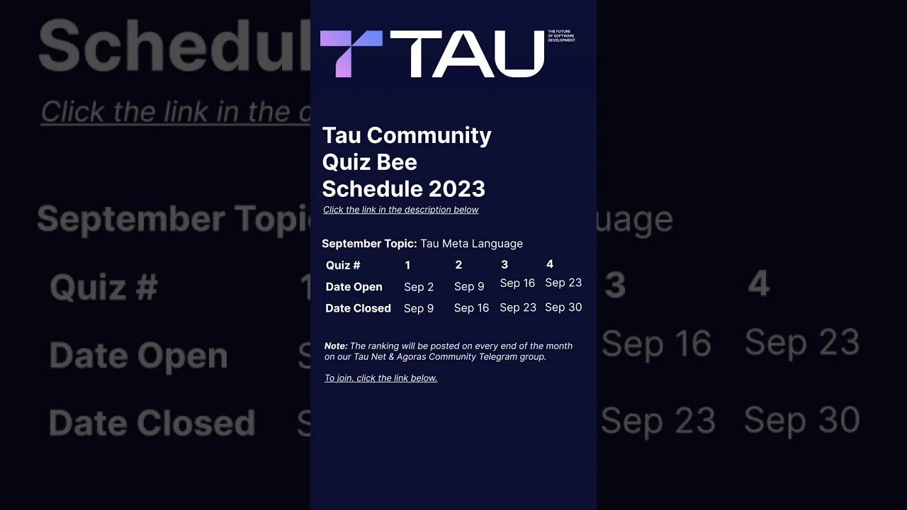 Quiz Bee Schedule September 2023 #tau #taunet #agoras