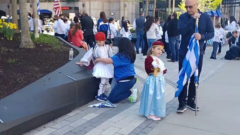 preparing for the Greek parade celebrating their independence