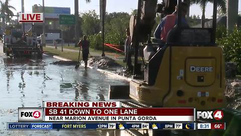 U.S. 41 Bridge heading into Punta Gorda backed up due to water in the road