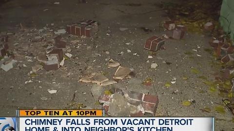 Chimney falls from vacant Detroit home into neighbor's house