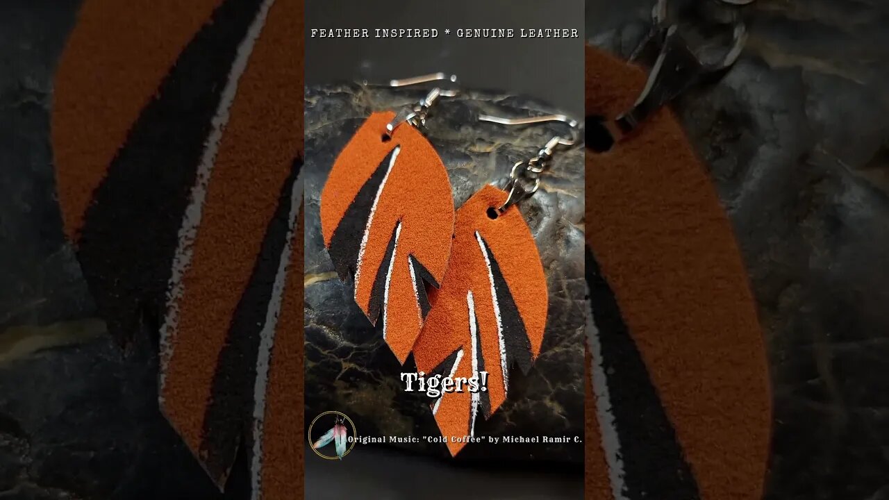 TIGERS, 1 inch, leather feather earrings