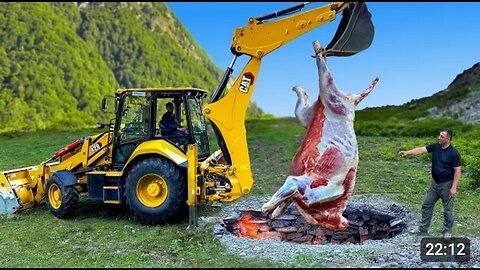 A Glant Bull Roasted Underground! Only An Excavtor Could Lift it