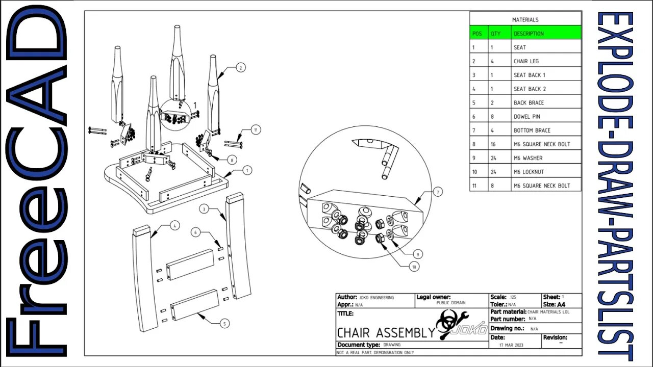 FreeCAD Assemby- How to Explode, Draw, Bubble and Generate Partslist on a Drawing|JOKO ENGINEERING|