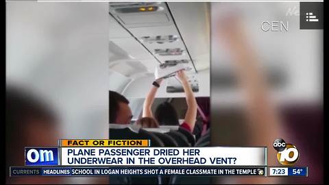 Woman dries underwear in plane's overhead vent?