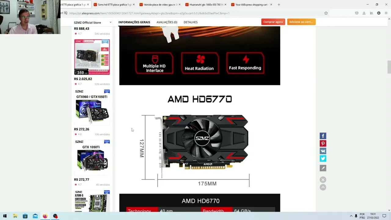 Placa de vídeo nova e barata, por menos de 270 Reais, SZMZ HD6770 (HD6750).