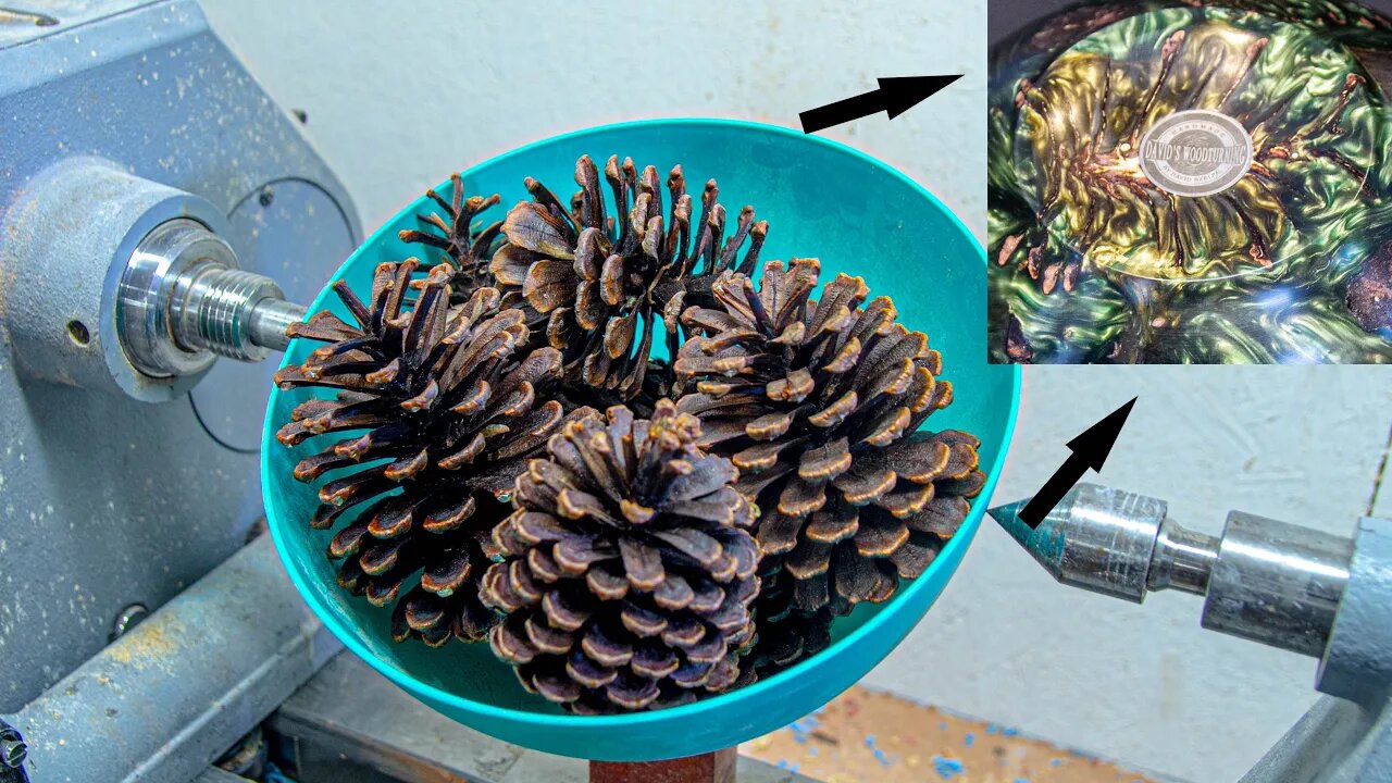 Look at the INCREDIBLE transformation of those pine cones (Woodturning with resin)