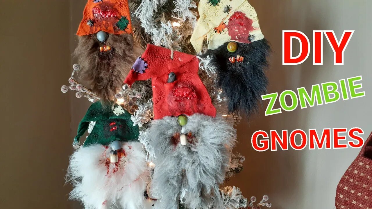 DOLLAR STORE DIY! How To Make ZOMBIE Christmas GNOME Tree Ornaments! Cobwebs And Candlesticks