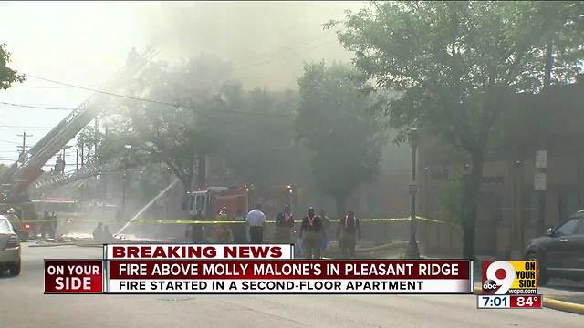 Fire above Molly Malone's in Pleasant Ridge