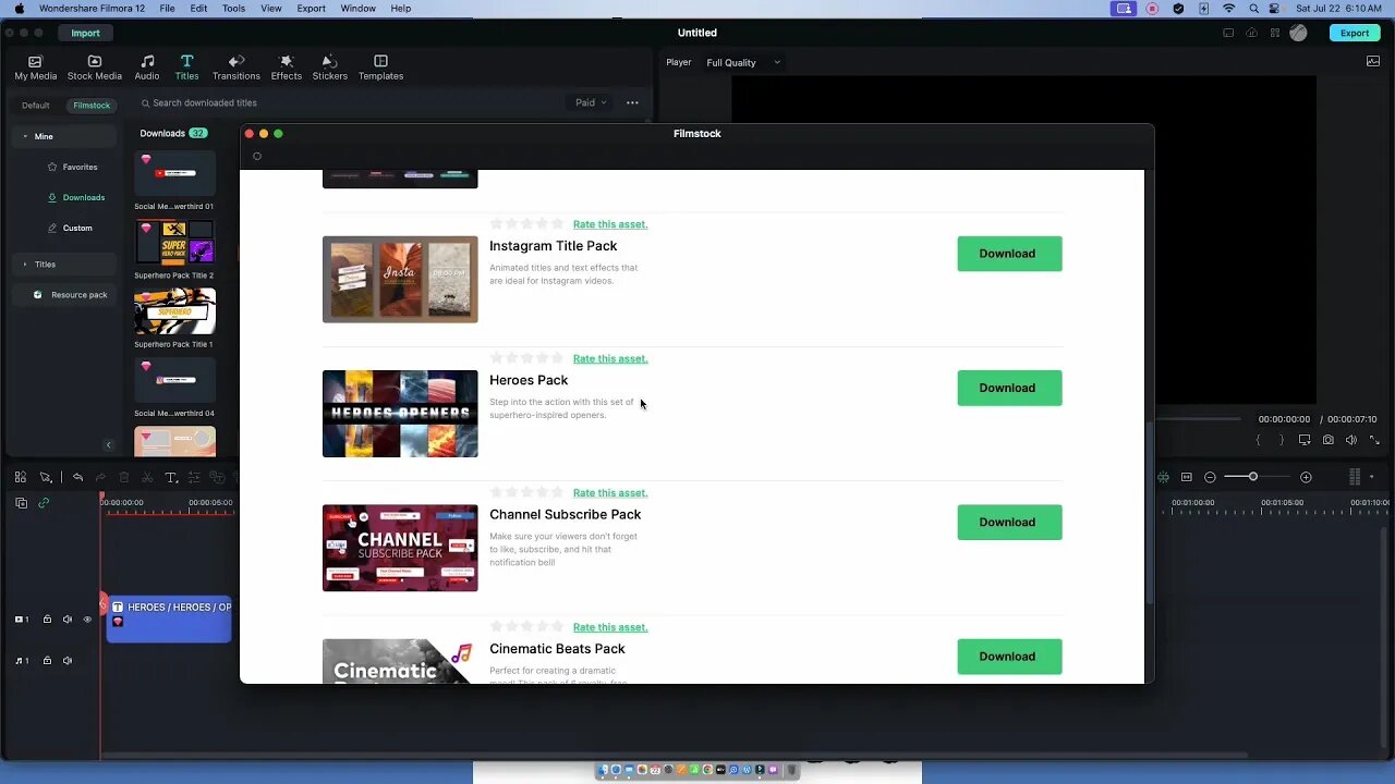 Wondershare Filmora 12 Title and other pack issues.