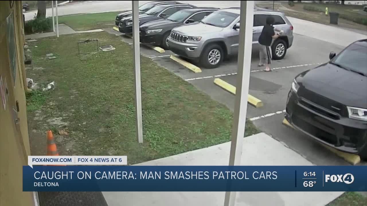 Man hits patrol cars with bat