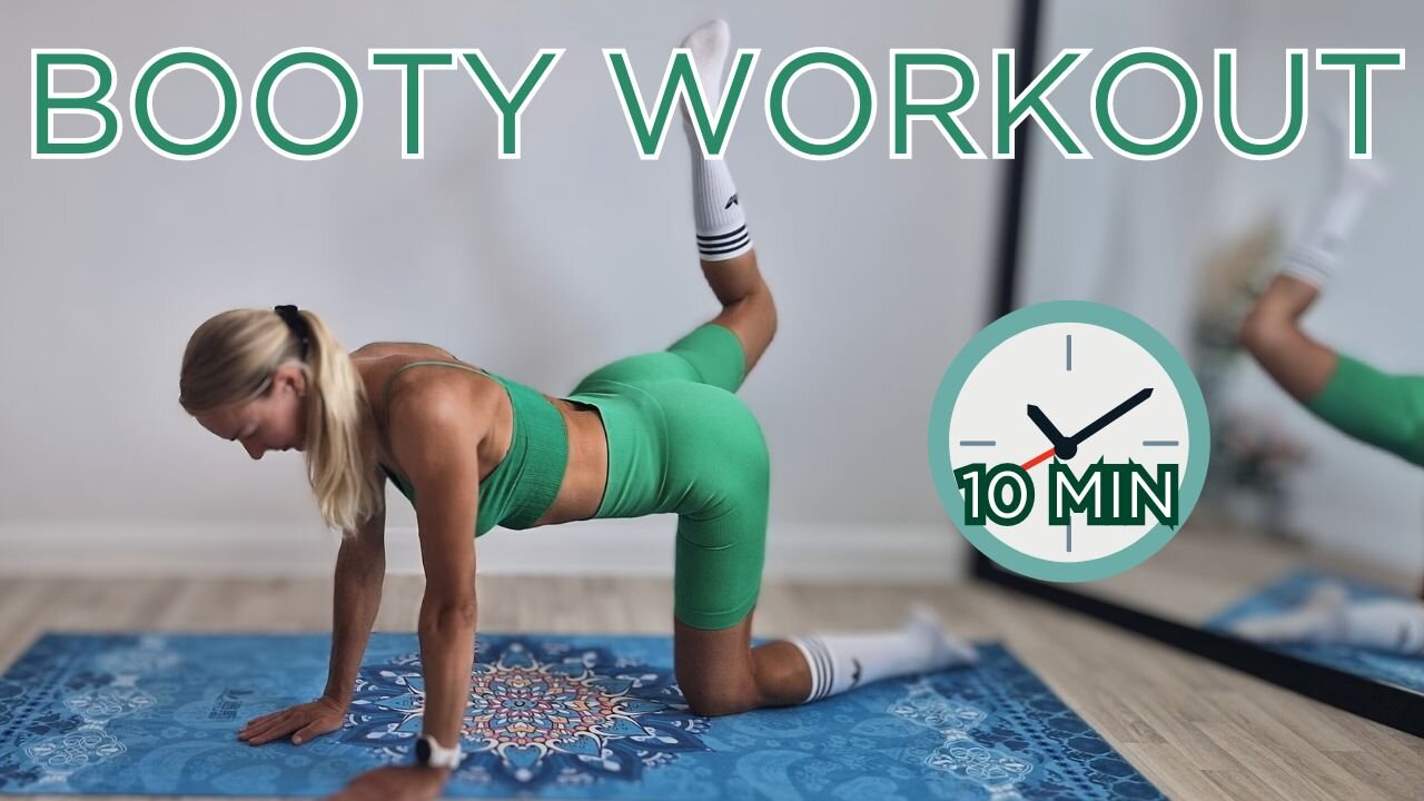 BOOTY BURN Home Workout - 10 Minutes GLUTES PUMP, No Equipment, (NO REPEAT), Sporty Kassia