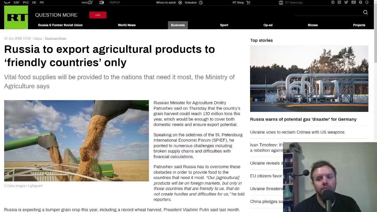 Russia will export food products to foreign markets, but only to countries that don't create hurdles