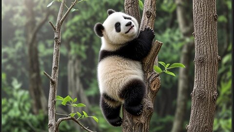 Baby pandas climb high to sleep and pose