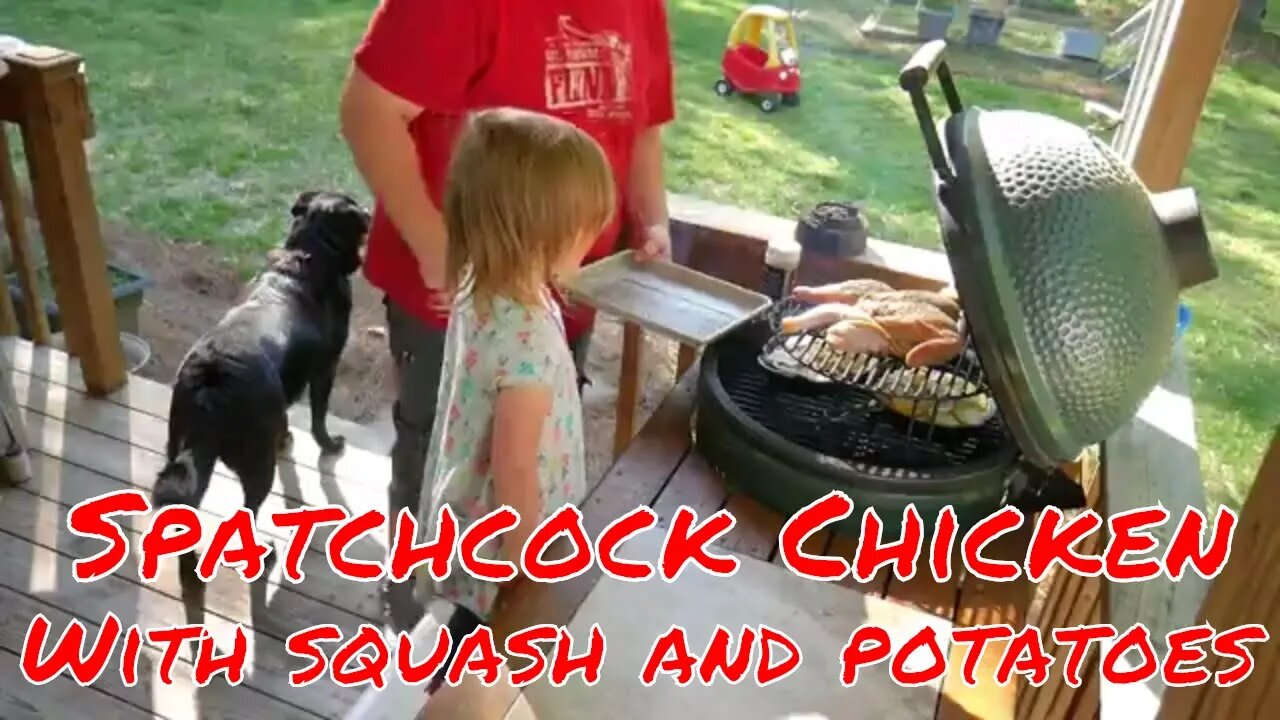 Easy Spatchcock Chicken, Squash, and Potatoes On the Big Green Egg