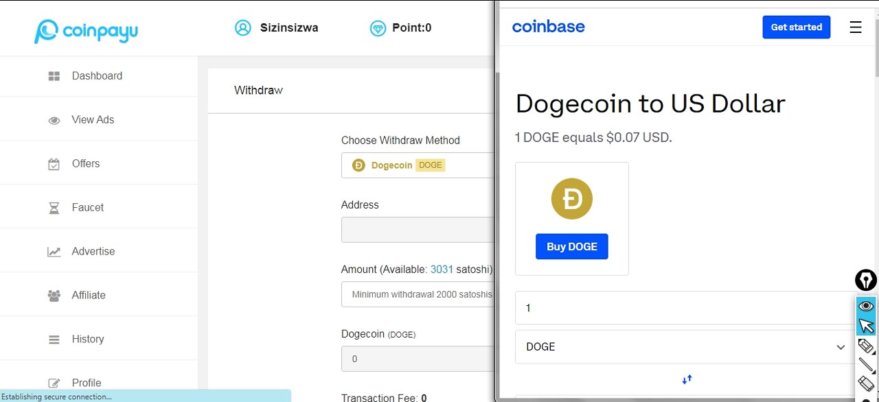 How To Get Free Dogecoin DOGE Cryptocurrency Paid To Click At Coinpayu And Instant Withdraw