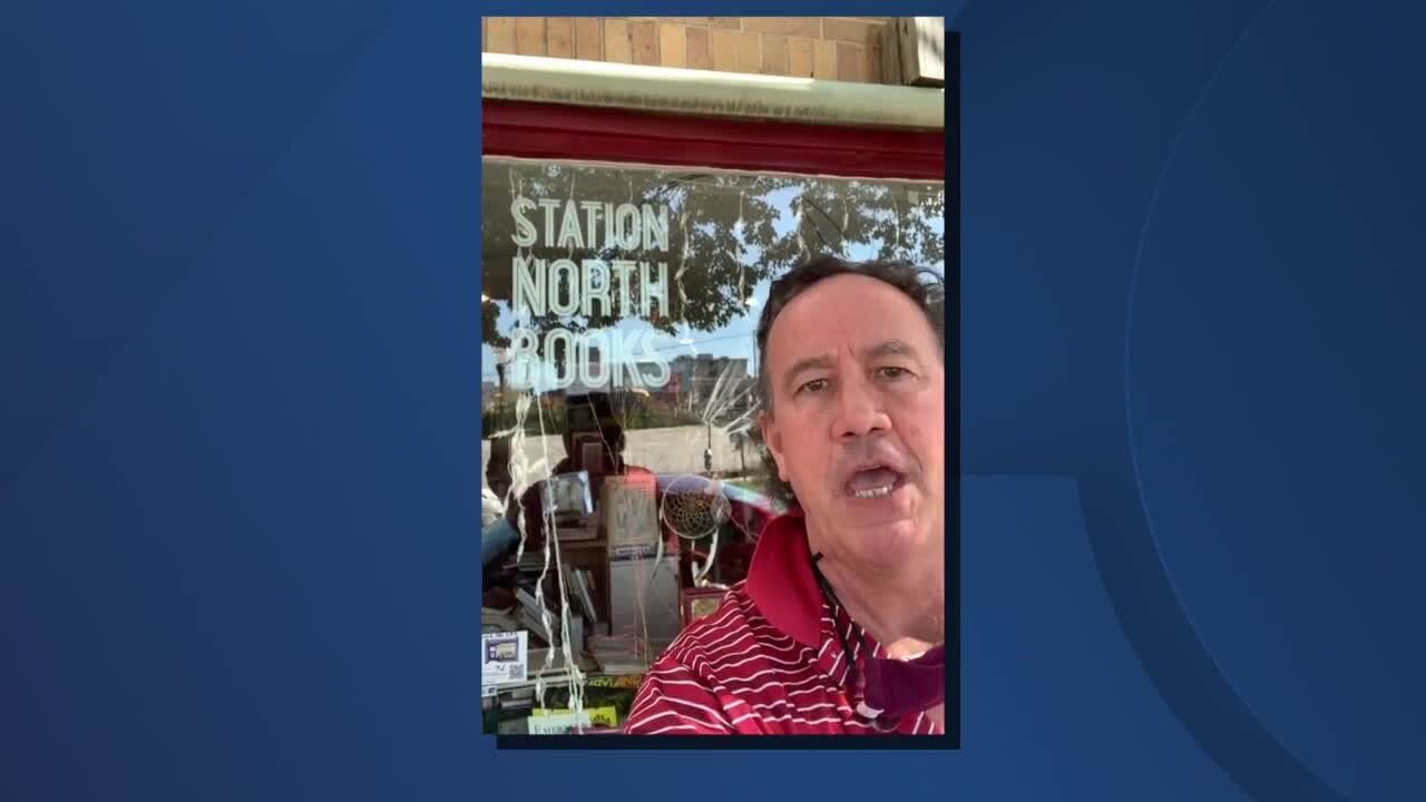 Station North Books in Baltimore says "We're Open Baltimore!"