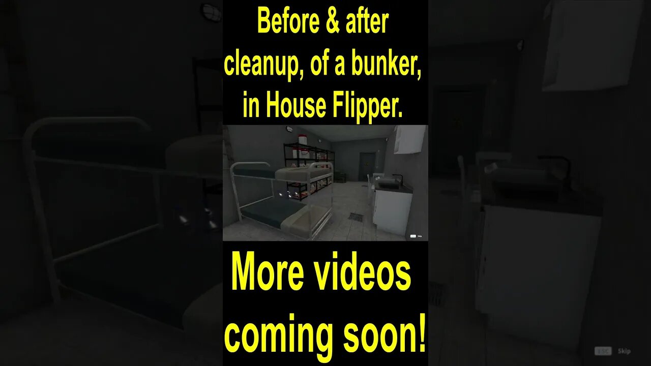 Before & after cleanup, of a bunker, in House Flipper