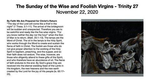The Sunday of the Wise and Foolish Virgins - Trinity 27 - November 22, 2020