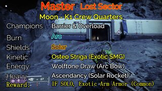 Destiny 2 Master Lost Sector: Moon - K1 Crew Quarters 5-16-22