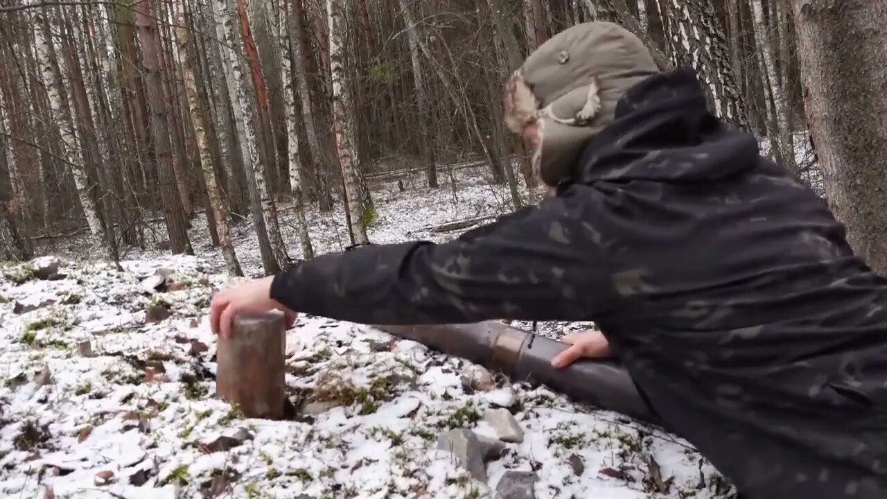 hiding in a huge dugout during a sow storm, spending the night in bushcraft shelter * 5