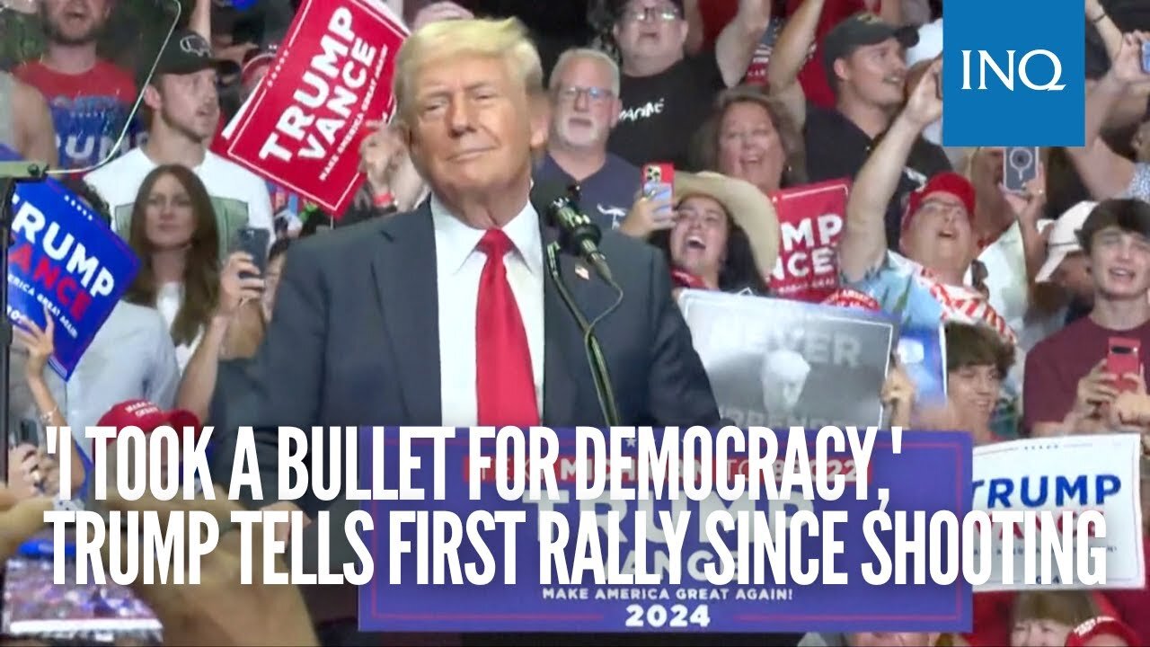 'I took a bullet for democracy,' Trump tells first rally since shooting