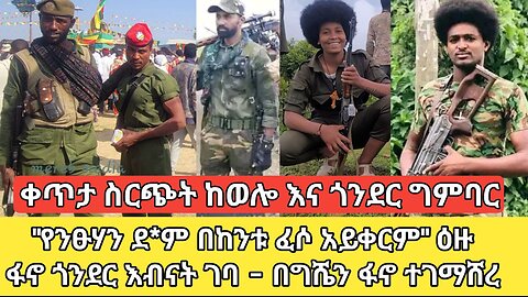 ቀጥታ ስርጭት ከወሎ እና ጎንደር | የንፁሃን ደ*ም ፈሶ አይቀርም | ፋኖ ጎንደር እብናት ገባ | በግሼን ፋኖ ተገማሸረ | Amhara Fano