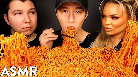 ASMR NUCLEAR FIRE NOODLES with NIKOCADO AVOCADO & TRISHA PAYTAS (No Talking) MUKBANG