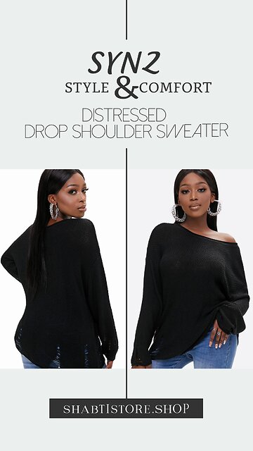 SYNZ Round Neck Distressed Drop Shoulder Sweater🖤