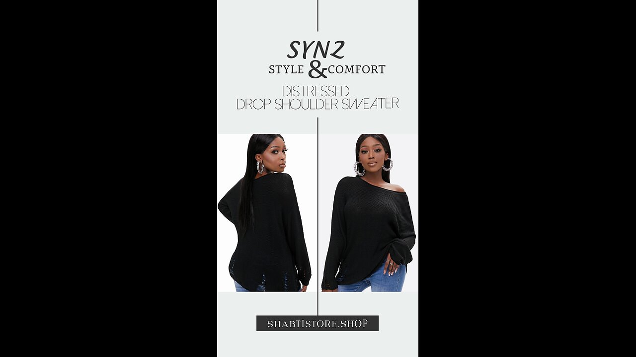 SYNZ Round Neck Distressed Drop Shoulder Sweater🖤