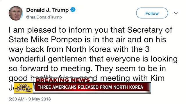 Trump: 3 detainees in North Korea released