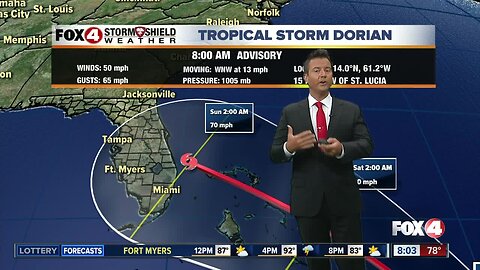 Tropical Storm Dorian - 8am Tuesday update