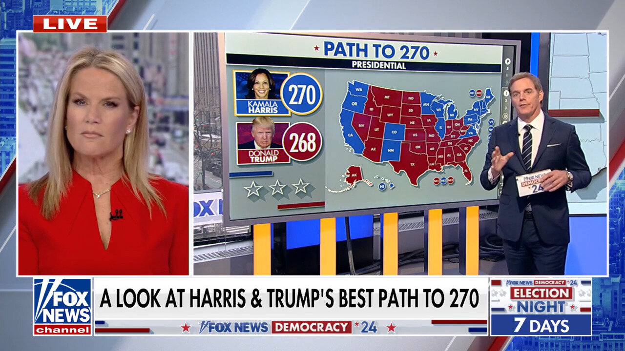 Bill Hemmer Breaks Down Kamala Harris' 'Easiest Path' To 270 Electoral Votes