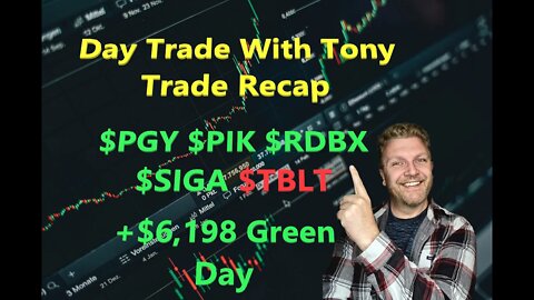 Day Trade With Tony Trade Recap $TBLT, $PGY, $PIK, $SIGA & $RDBX For $6.2k GREEN Day.