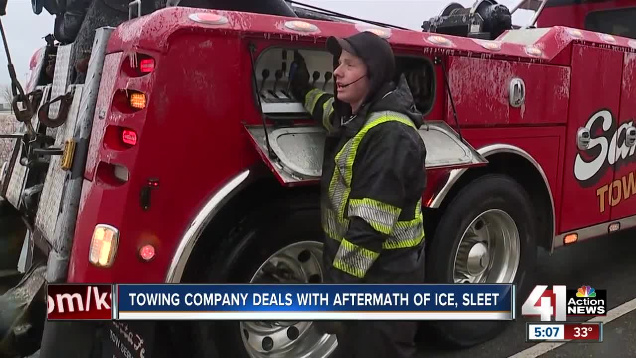 Towing company deals with sleet, ice on Friday