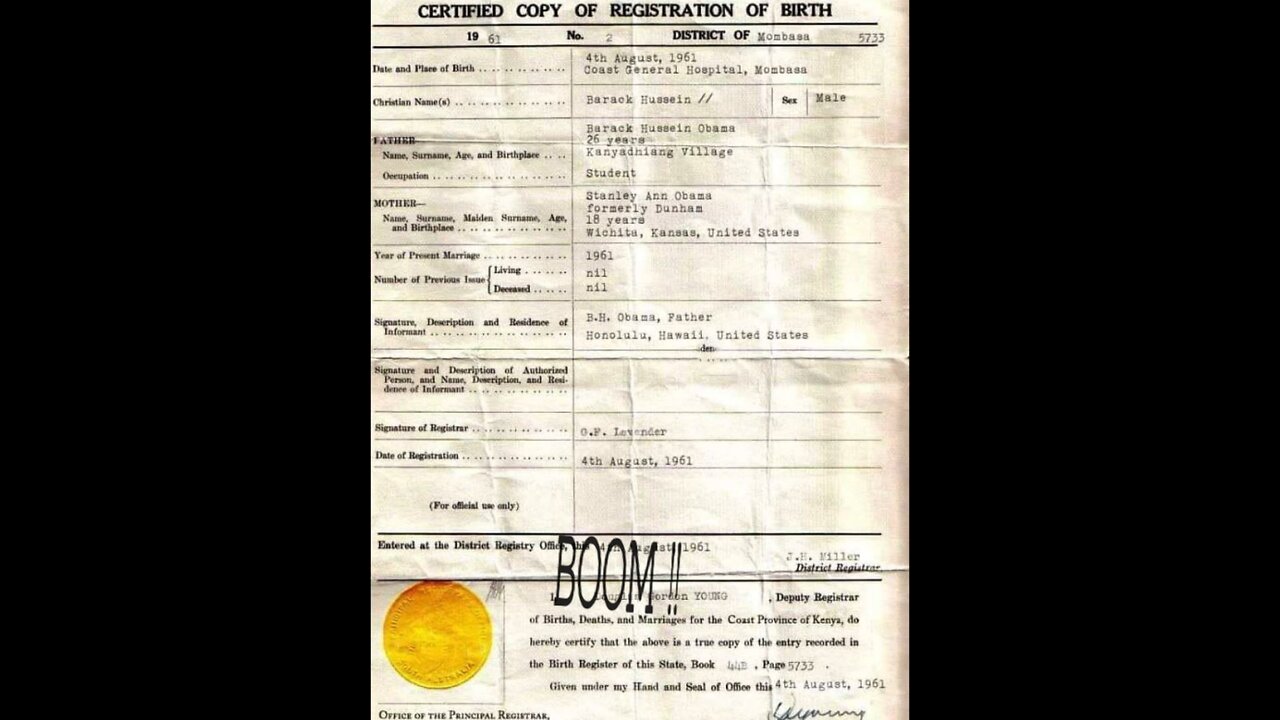 Barry’s Kenya Birth Certificate