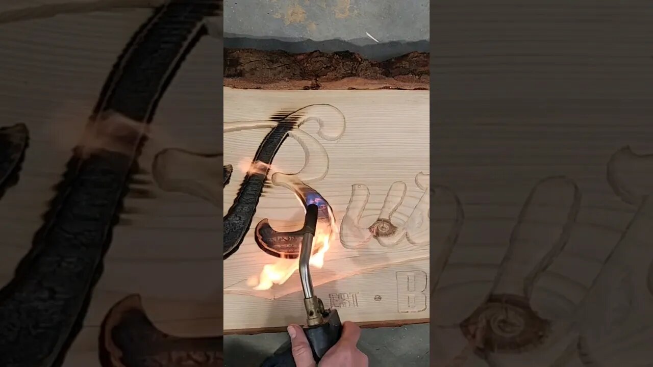 Making a wood sign with a router and some FIRE!! 🪵🪚🔥 #woodworking #woodburning #fire #shorts