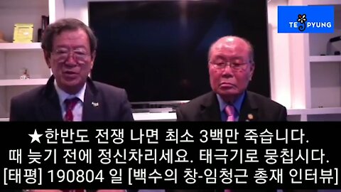 한반도 전쟁 나면 최소 3백만 죽습니다. 때 늦기 전에 정신차리세요. 태극기로 뭉칩시다. [태평] 190804 일 [백수의 창-임청근 총재 인터뷰]
