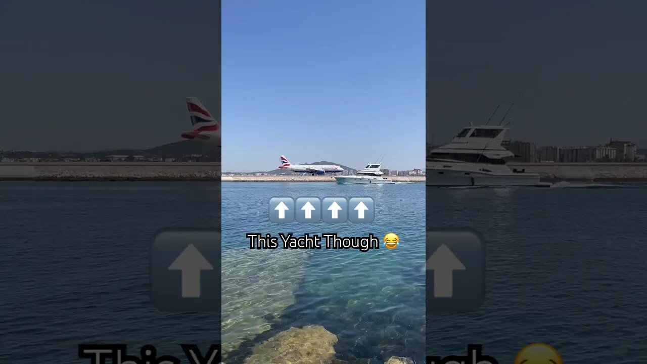 A Beautiful Yacht Passes British Airways Plane as it Prepares for Departure