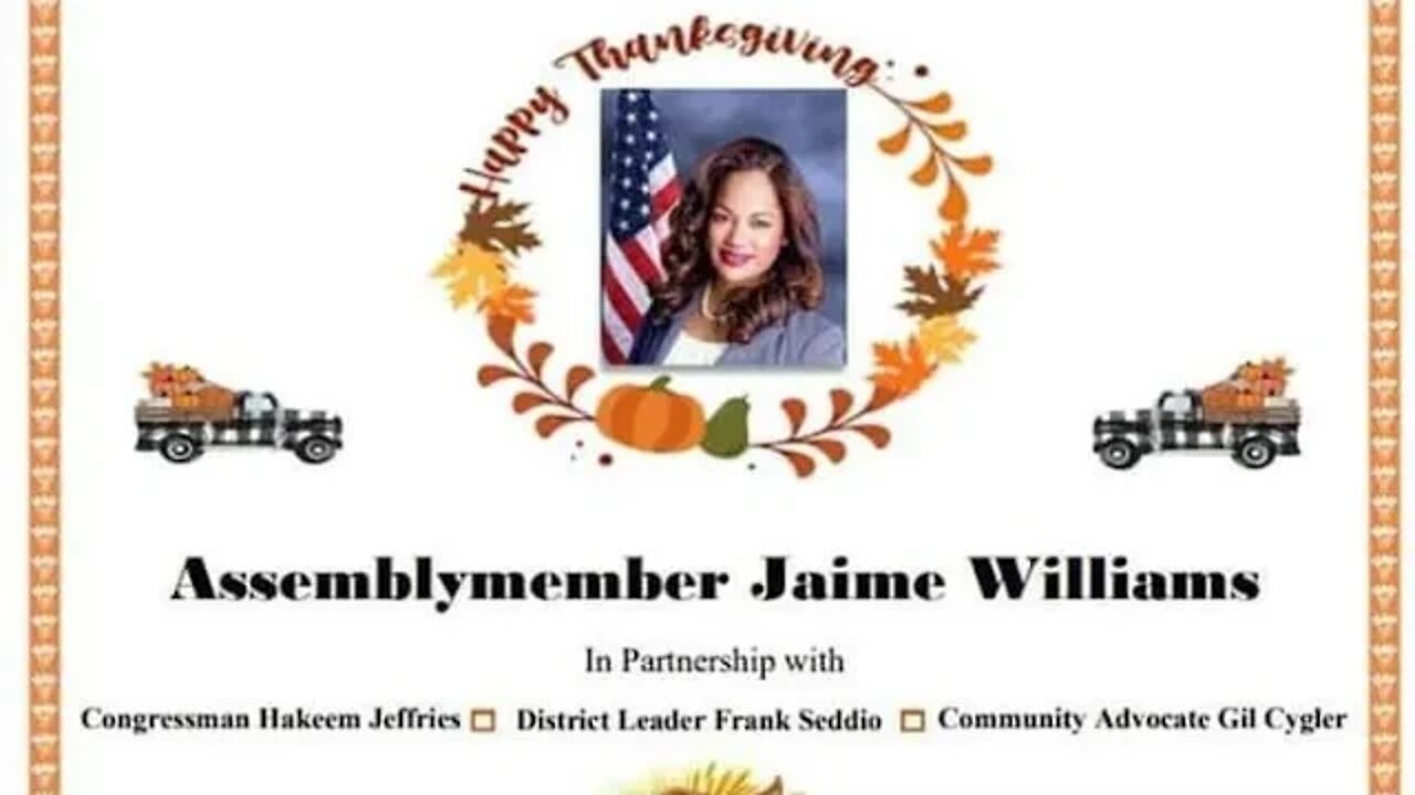 Thanksgiving Turkey giveaway at 5318 Avenue N BK NY 11/20 hosted by Assemblymember Jamie Williams.
