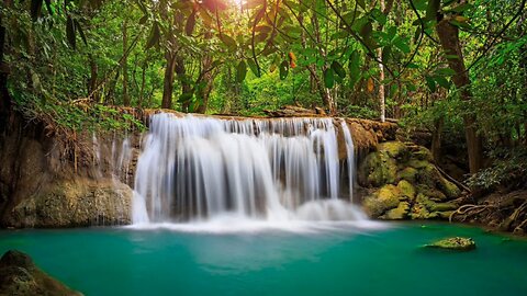 Ambient ASMR Waterfall Sounds | Calm Forest Oasis | Meditation Music for Deep Sleep and Relaxation