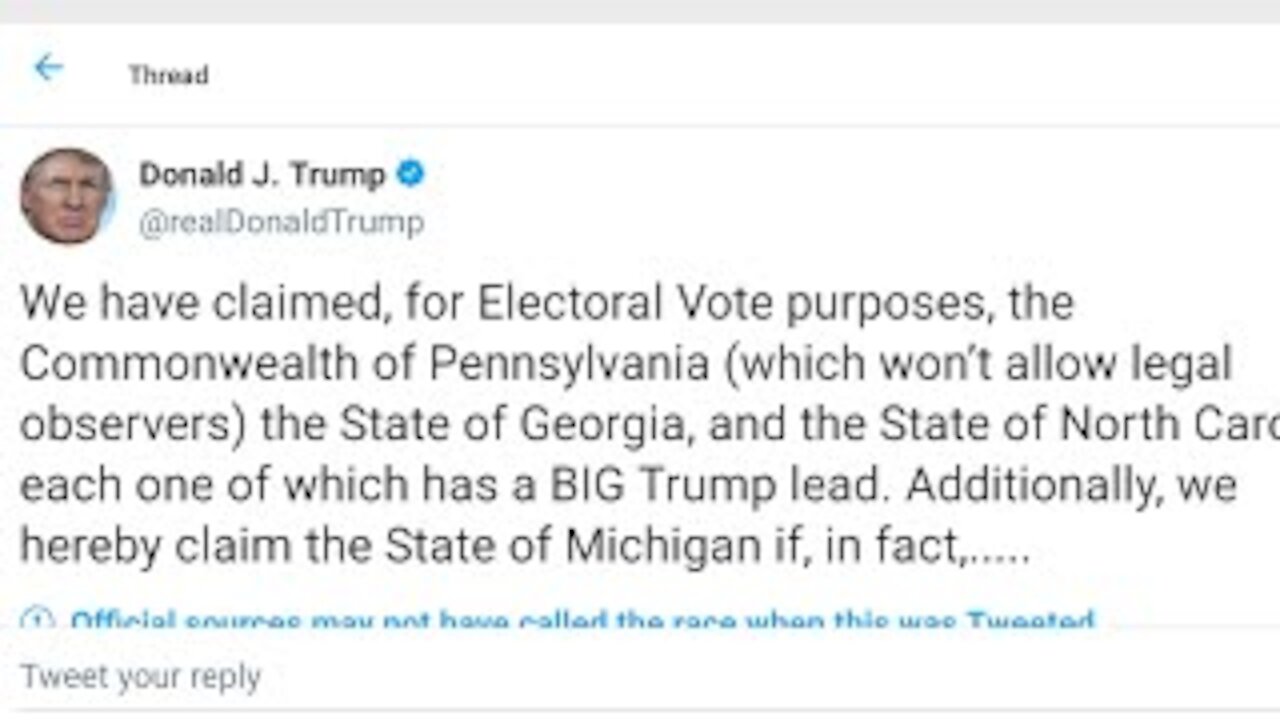 Bold Claims From Trump! Claiming, PA, NC, GA And Even MI!
